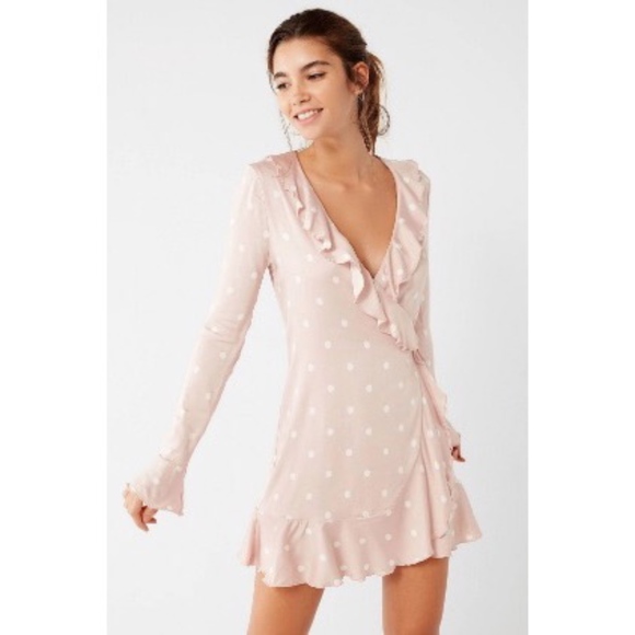 Urban Outfitters Dresses & Skirts - UO Pink Polka Dot Ruffle Wrap Dress